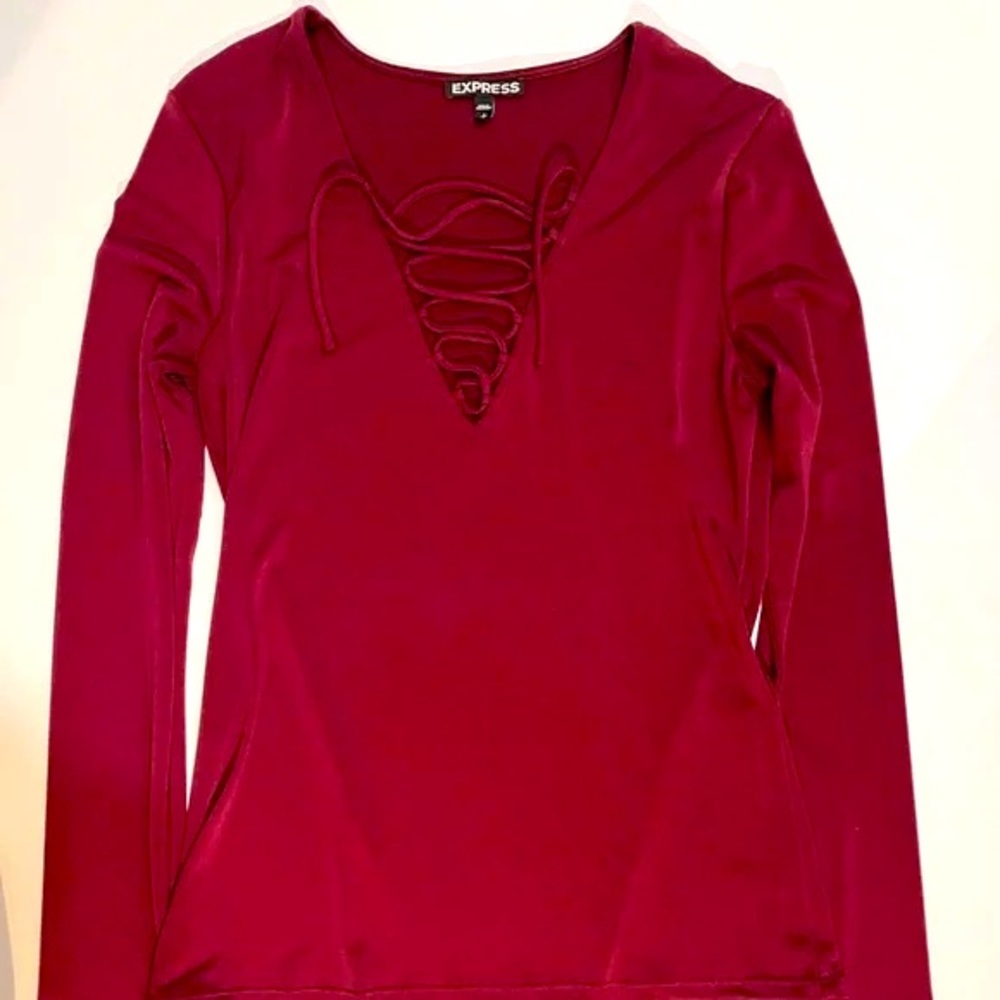 Express Maroon Lace-Up Top